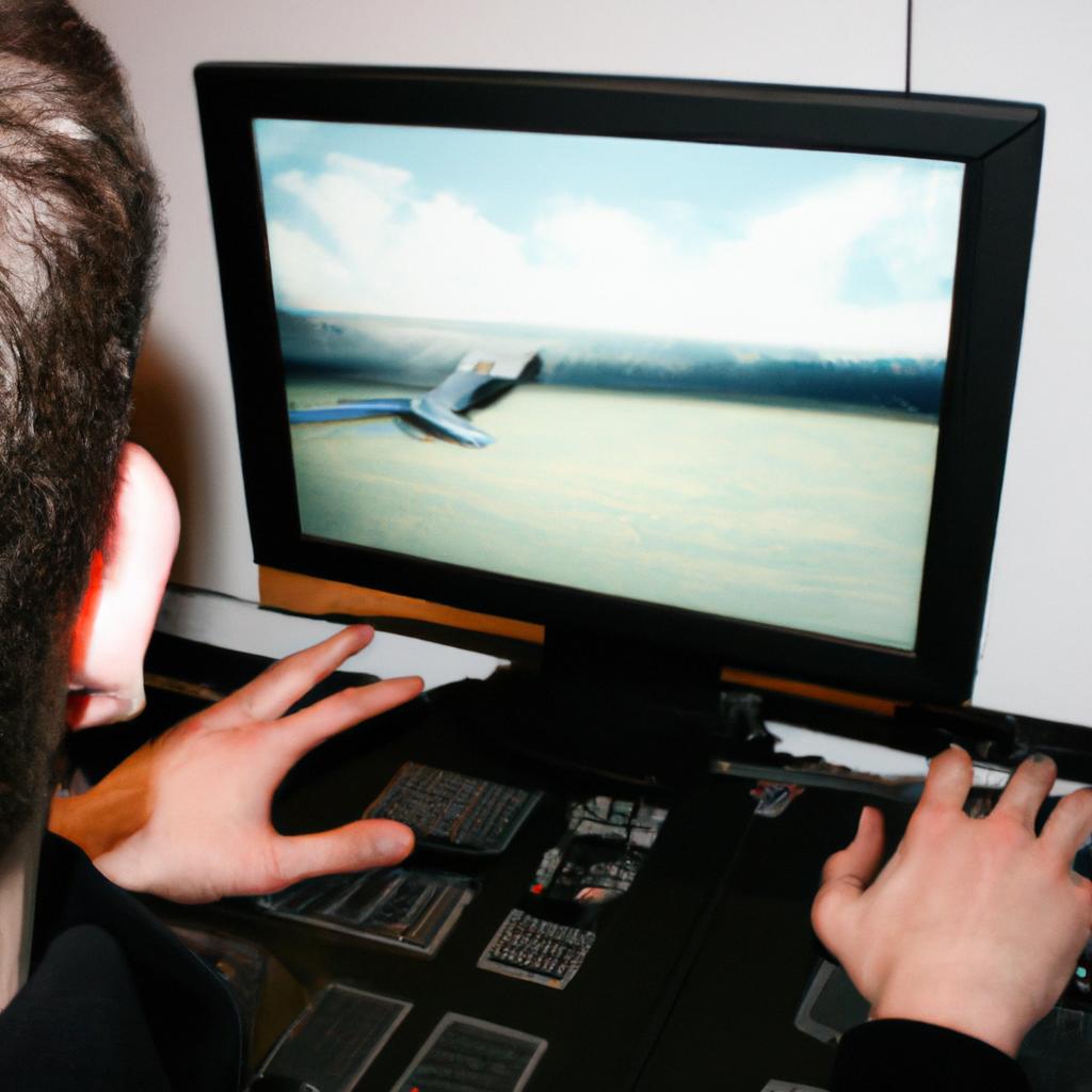 Person using flight simulator software